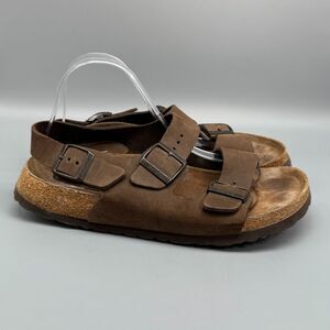 Betula by Birkenstock Milano Women's 11 Brown Leather Sandals Buckle Slip-On